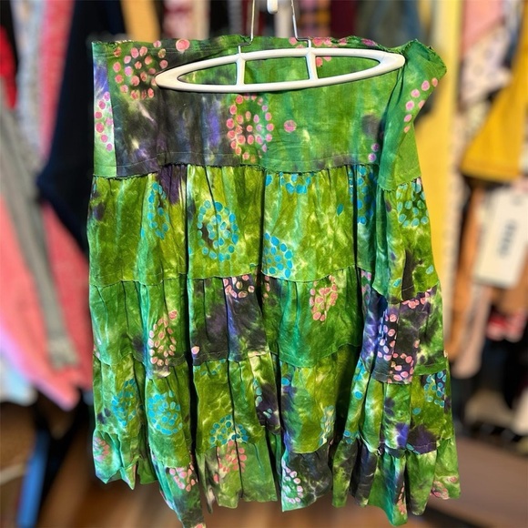 NWT Willi Smith Green Hippie Tie Dye Festival Skirt Sz 12 - Picture 4 of 8
